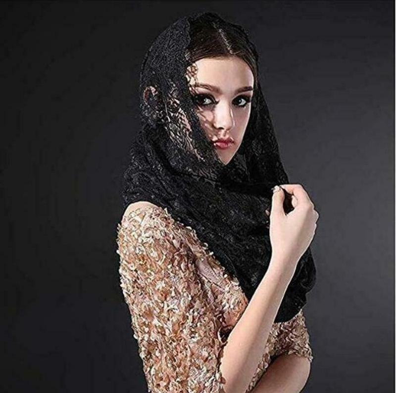 Muslim Catholic Lace Veil Christian Returnee Veil Scarf Sari Black White Bridal Veil