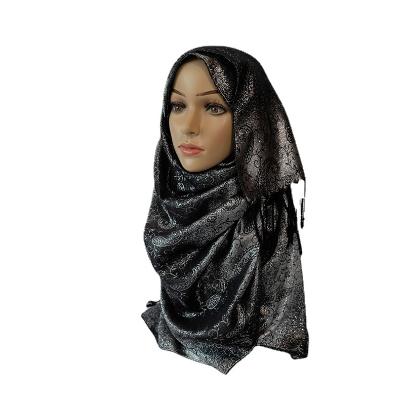 Spring Summer Creative Style Jacquard Bright Silk Headscarf Arabic Women&#039;s Shawl Tassel Muslim Head Cover Muslim Scarf