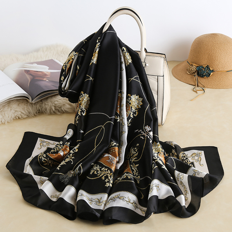 2021 Sunscreen New European and American Silk Scarf Women&#039;s Beach Shawl Travel Spring Silk Scarves Printing Decoration