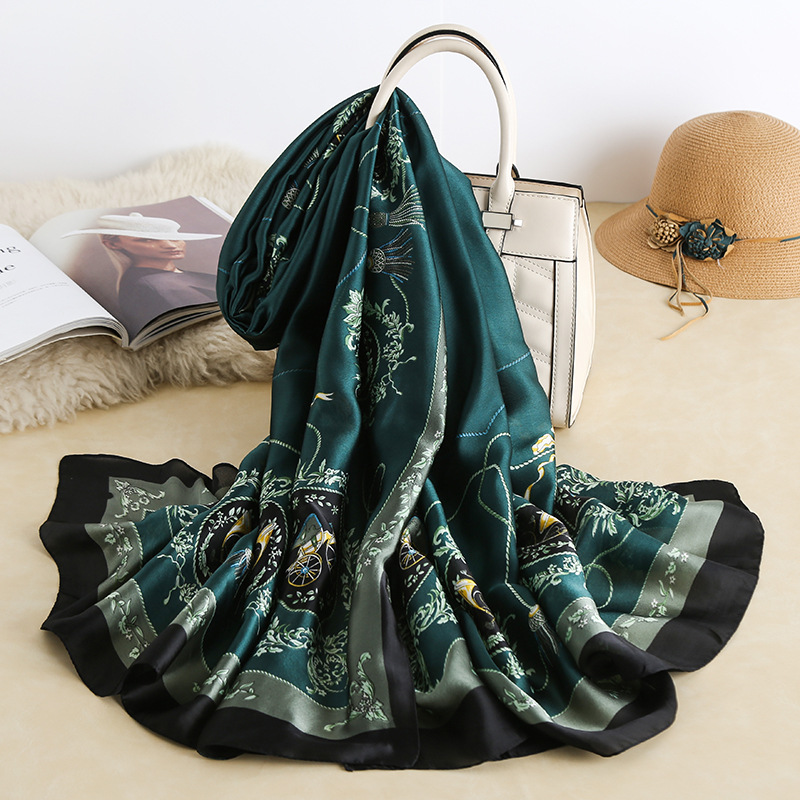 2021 Sunscreen New European and American Silk Scarf Women&#039;s Beach Shawl Travel Spring Silk Scarves Printing Decoration