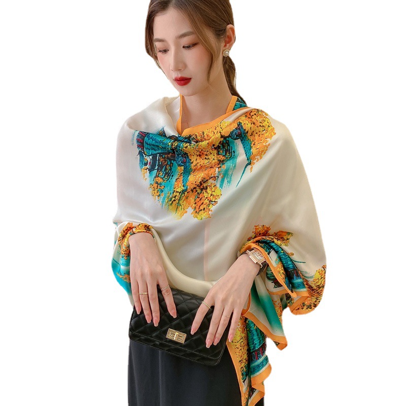 Printed Scarf Female Sun Protection for Four Seasons Silk Scarf Mulberry Silk Gift Scarf Beach Shawl Printing Scarves