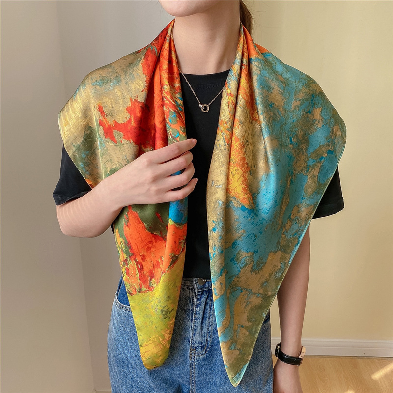 Kerchief New Silk Satin Silk Scarf Women&#039;s Four Seasons Women&#039;s Printed Shawl Scarf Wholesale Printing Scarves