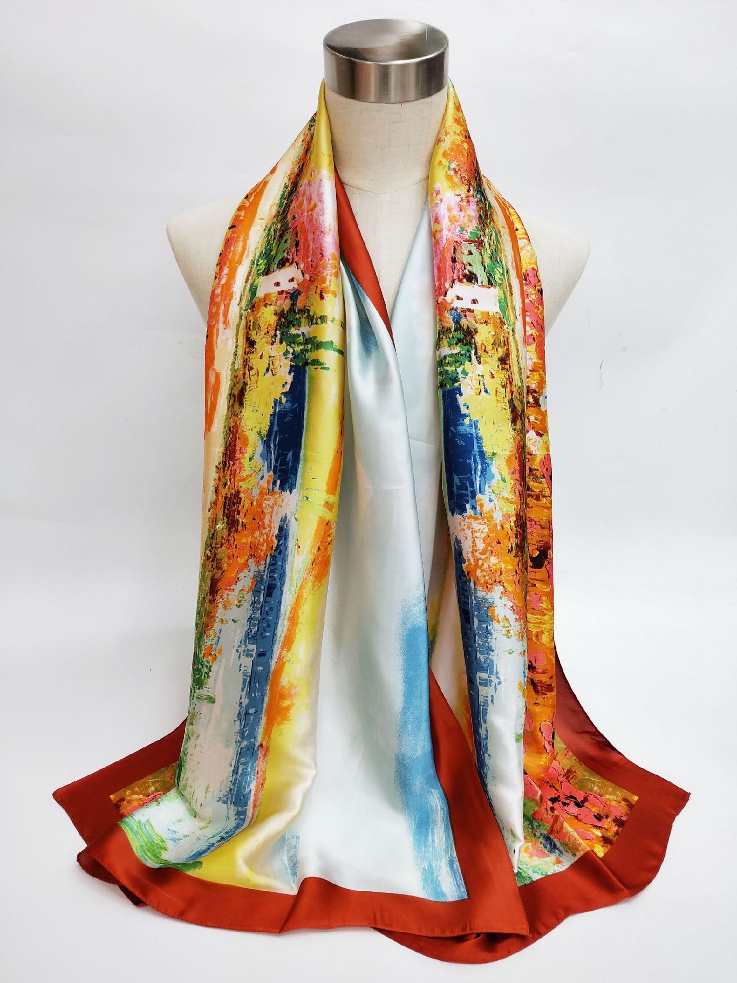 SINSASS silk scarves spring, Autumn and Winter four seasons printing ink painting oil painting versatile long scarf shawl series