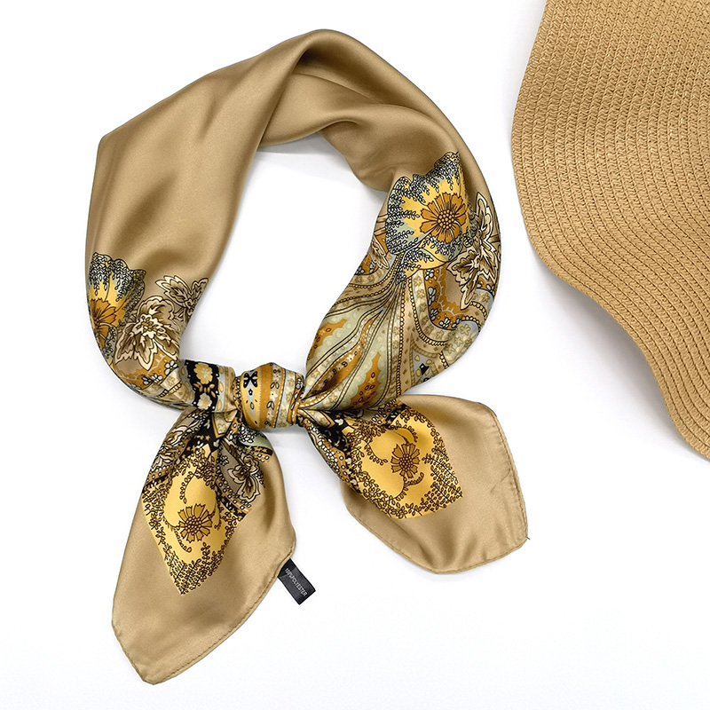 2021 New Plant Flower Printing Imitated Silk Scarves Soft 70 Small Square Towel Spring and Autumn Scarf Scarf Scarf
