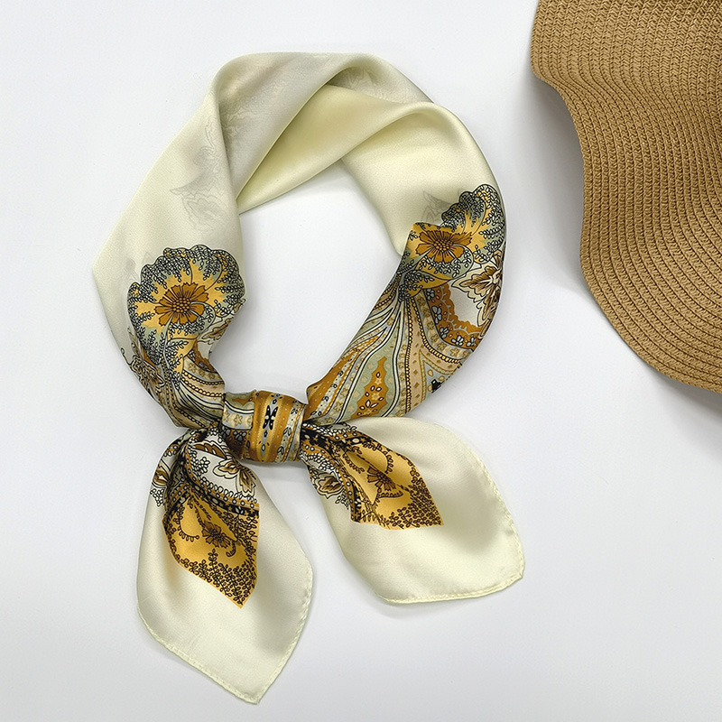 2021 New Plant Flower Printing Imitated Silk Scarves Soft 70 Small Square Towel Spring and Autumn Scarf Scarf Scarf