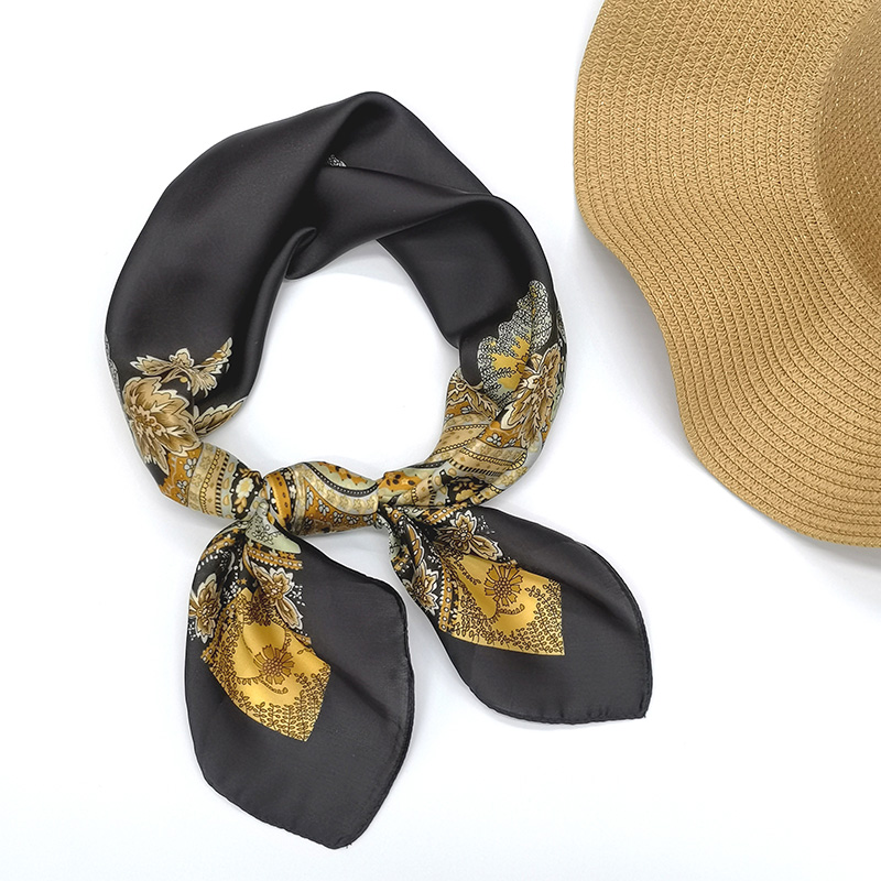 2021 New Plant Flower Printing Imitated Silk Scarves Soft 70 Small Square Towel Spring and Autumn Scarf Scarf Scarf