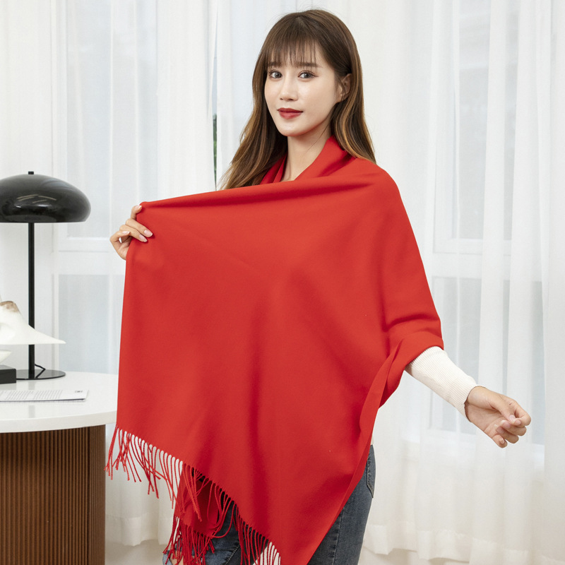 Artificial Cashmere Scarf Women&#039;s Autumn and Winter Solid Color Gray Warm Red Shawl Silk Scarves Tassel Men&#039;s Winter Scarf Wholesale