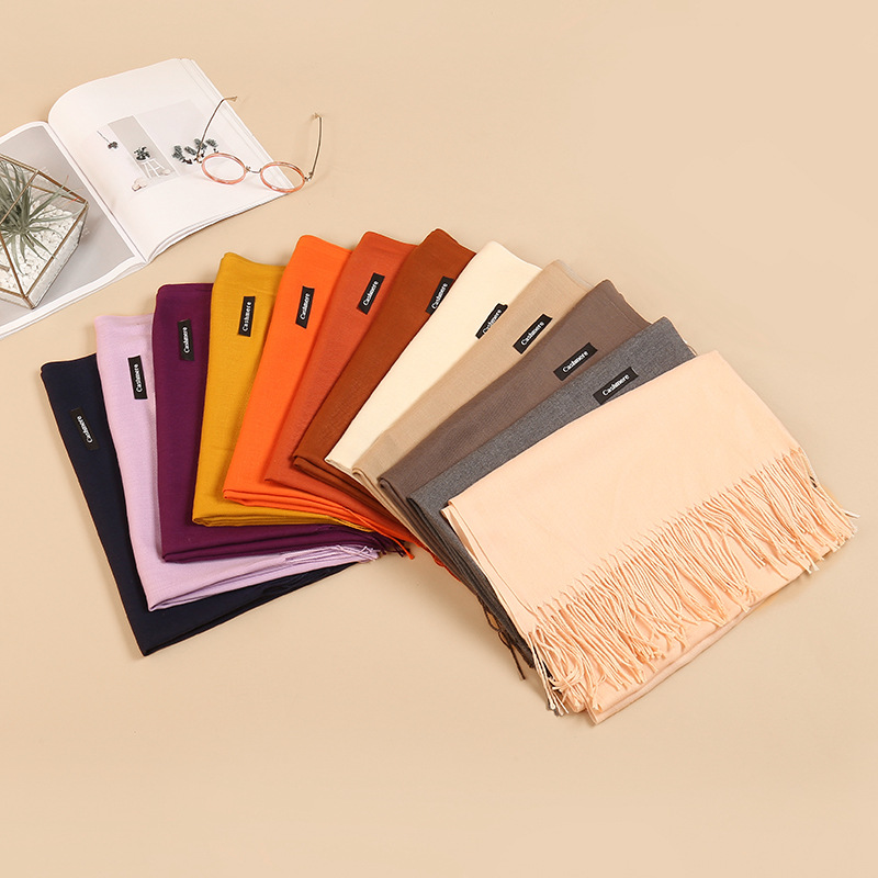 Cashmere   and Winter Cashmere-like Solid Color Tassel Scarf Warm Cashmere Scarf Shawl Chinese Red Cashmere Scarves