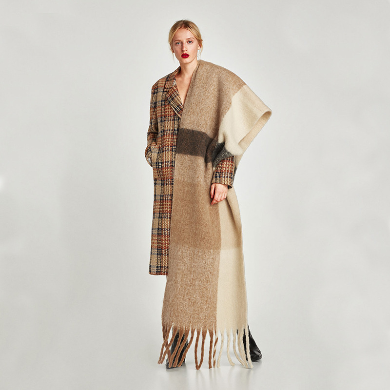 European  Z  Autumn and Winter Scarf Thick Plaid Long Fringe Cashmere Scarf Super Long Cashmere Talma Cashmere Scarves