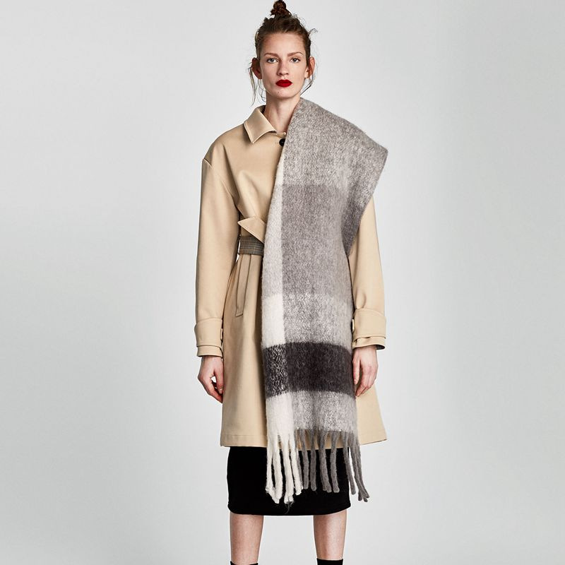European  Z  Autumn and Winter Scarf Thick Plaid Long Fringe Cashmere Scarf Super Long Cashmere Talma Cashmere Scarves