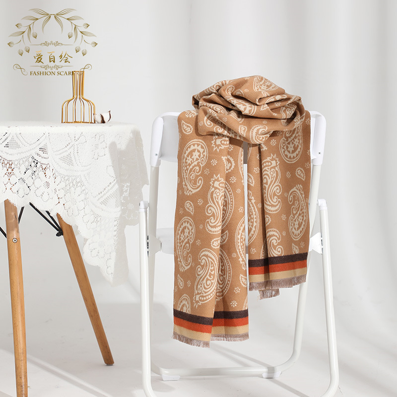 New Thickened Cashmere Scarf Winter Big Cashew Short Beard Scarf Quality High-End Warm Gift New Scarf Cashmere Scarves