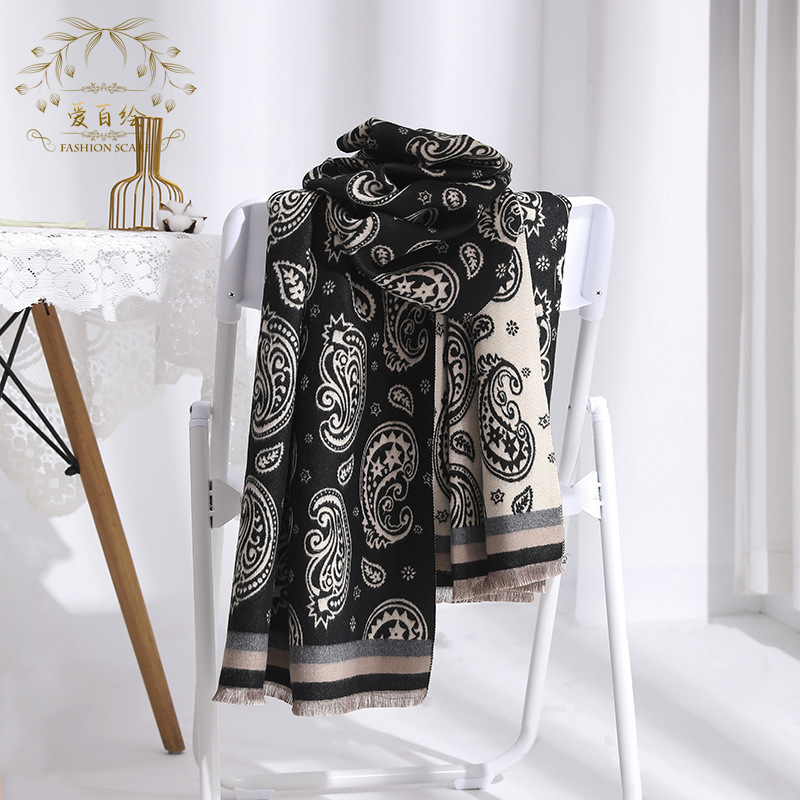New Thickened Cashmere Scarf Winter Big Cashew Short Beard Scarf Quality High-End Warm Gift New Scarf Cashmere Scarves