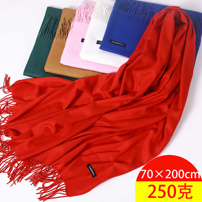 2021  Scarf Korean Style Solid Color Cashmere-like Garland Scarf Thick Tassel Warm Cashmere Shawl Cashmere Scarves