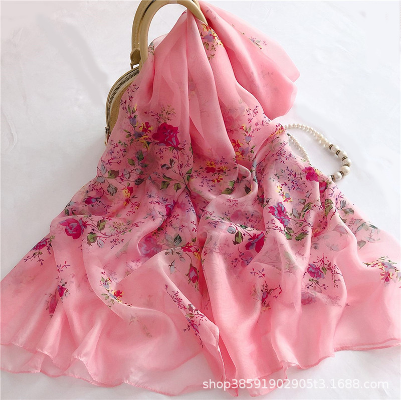  Autumn Thin Chiffon Printed All-Matching Beach Scarf Air Conditioning Sunscreen Shawl Scarf Dual-Use Chiffon Scarves