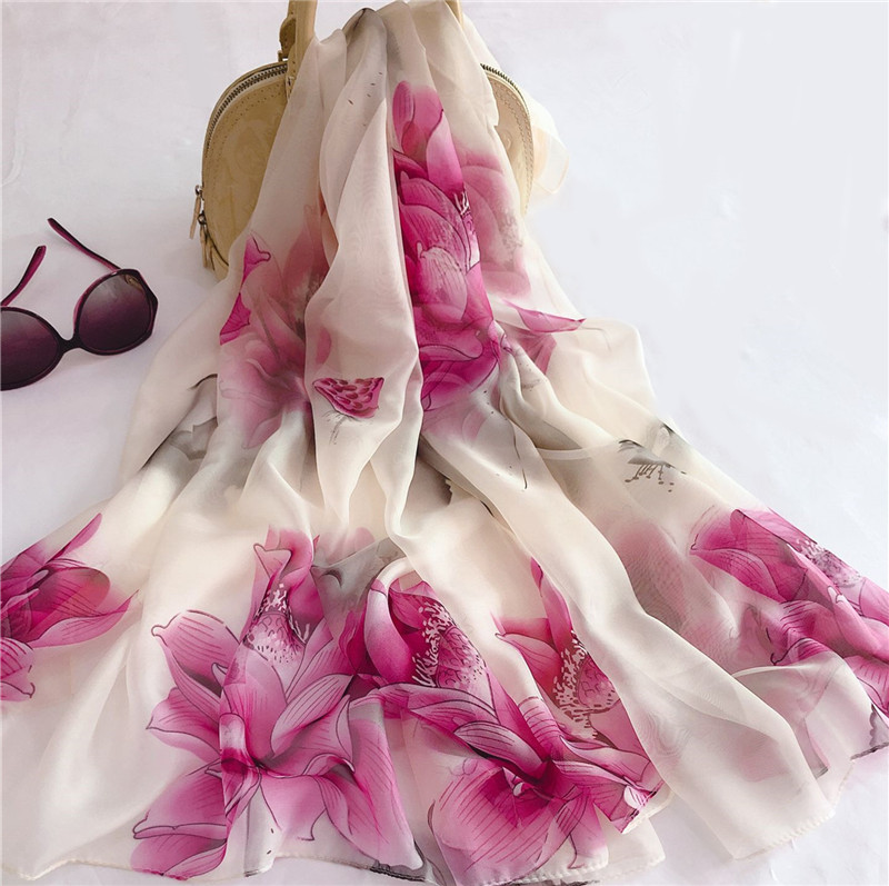  Autumn Thin Chiffon Printed All-Matching Beach Scarf Air Conditioning Sunscreen Shawl Scarf Dual-Use Chiffon Scarves