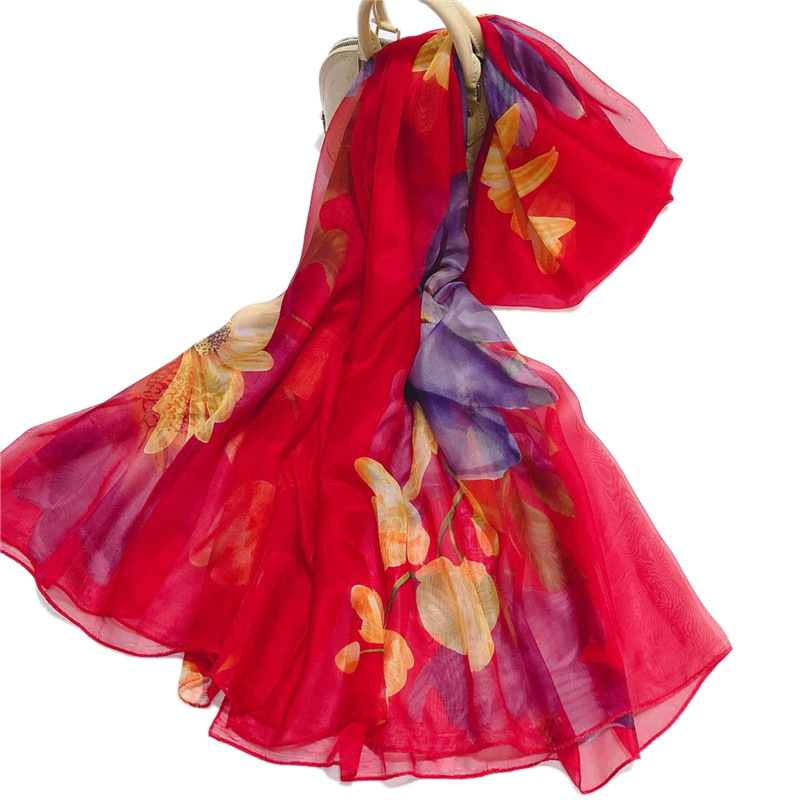  Autumn Thin Chiffon Printed All-Matching Beach Scarf Air Conditioning Sunscreen Shawl Scarf Dual-Use Chiffon Scarves