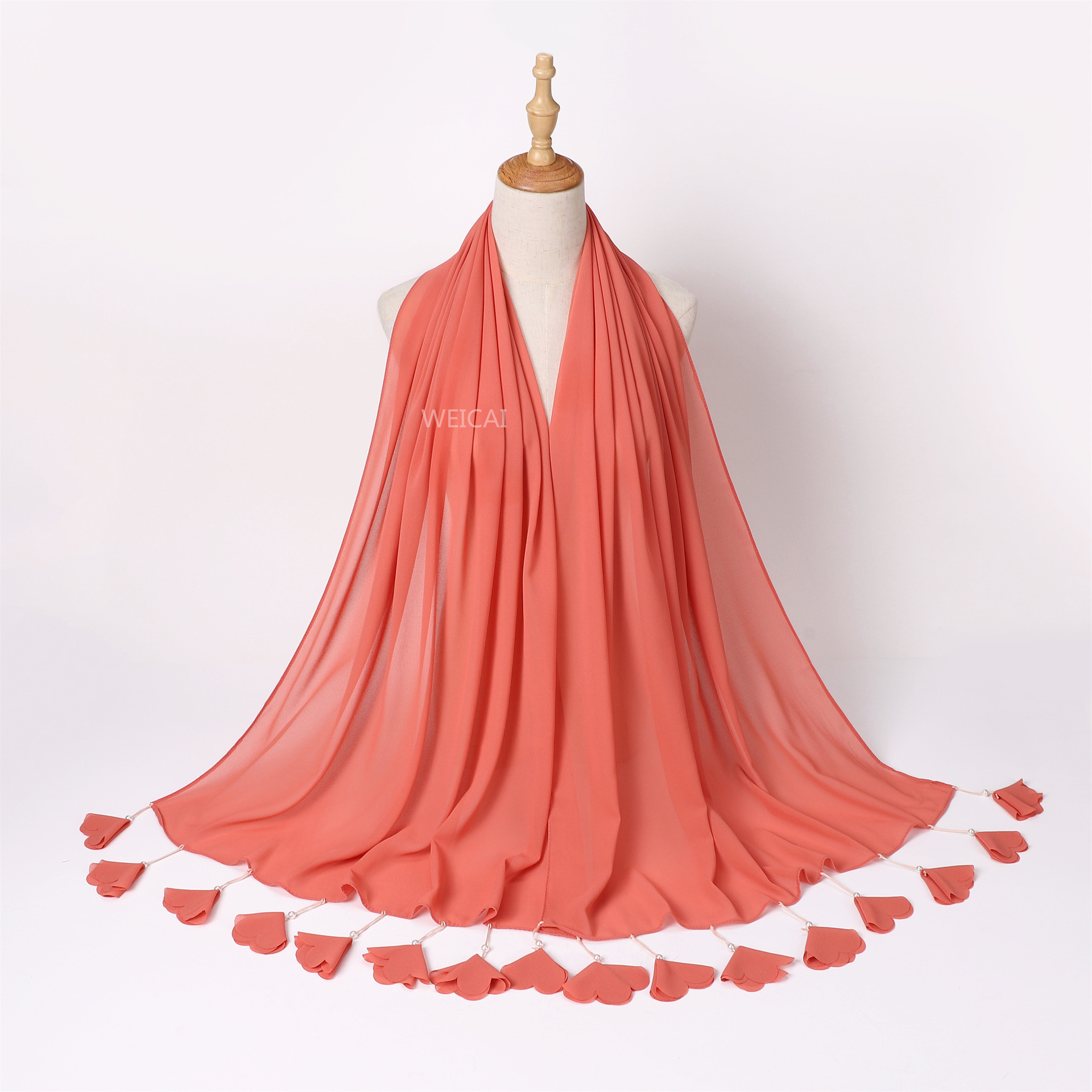  New Solid Color Scarf Headcloth Scarf Flower Pearl Chiffon Bubble Scarf Middle East Malay Scarf Chiffon Scarves