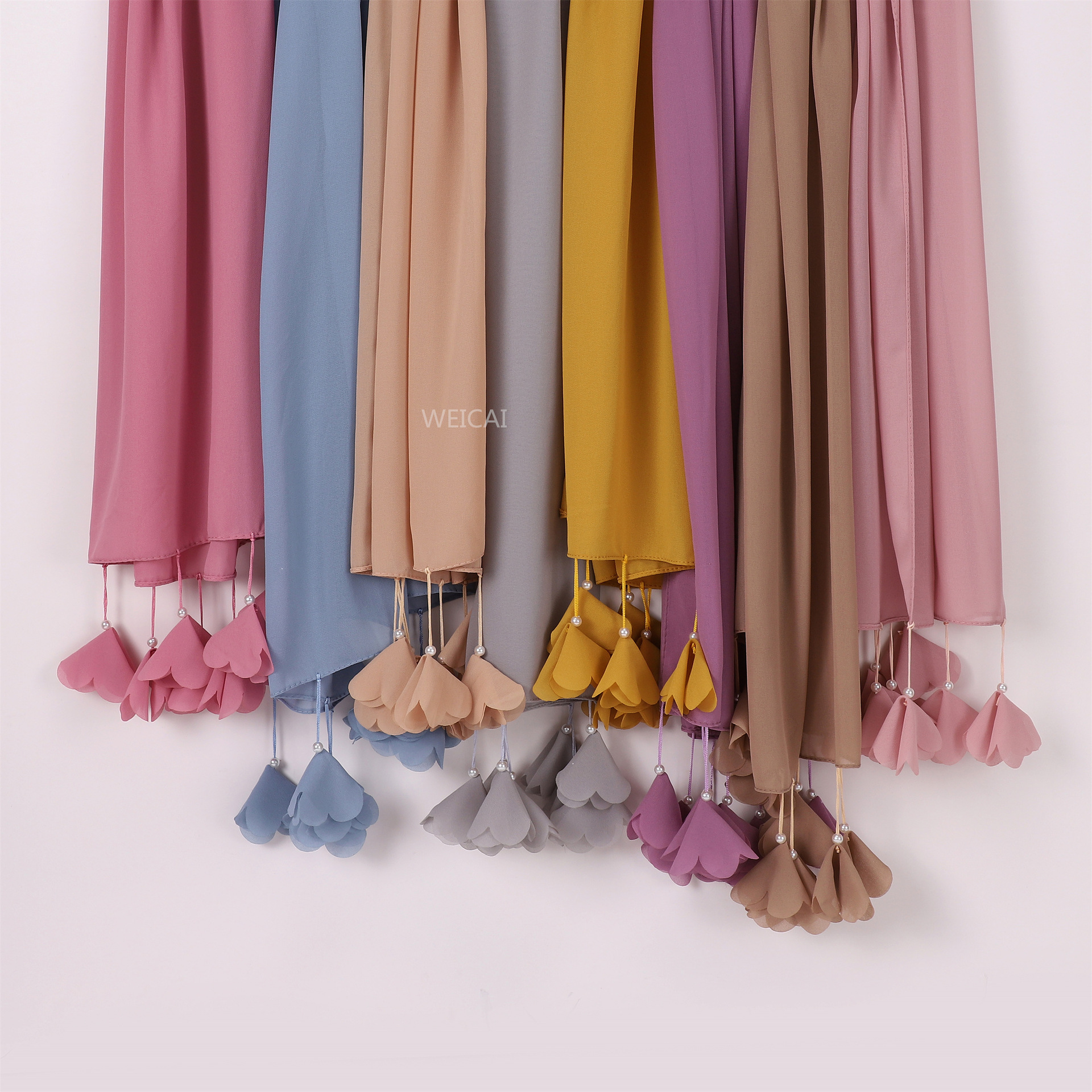  New Solid Color Scarf Headcloth Scarf Flower Pearl Chiffon Bubble Scarf Middle East Malay Scarf Chiffon Scarves