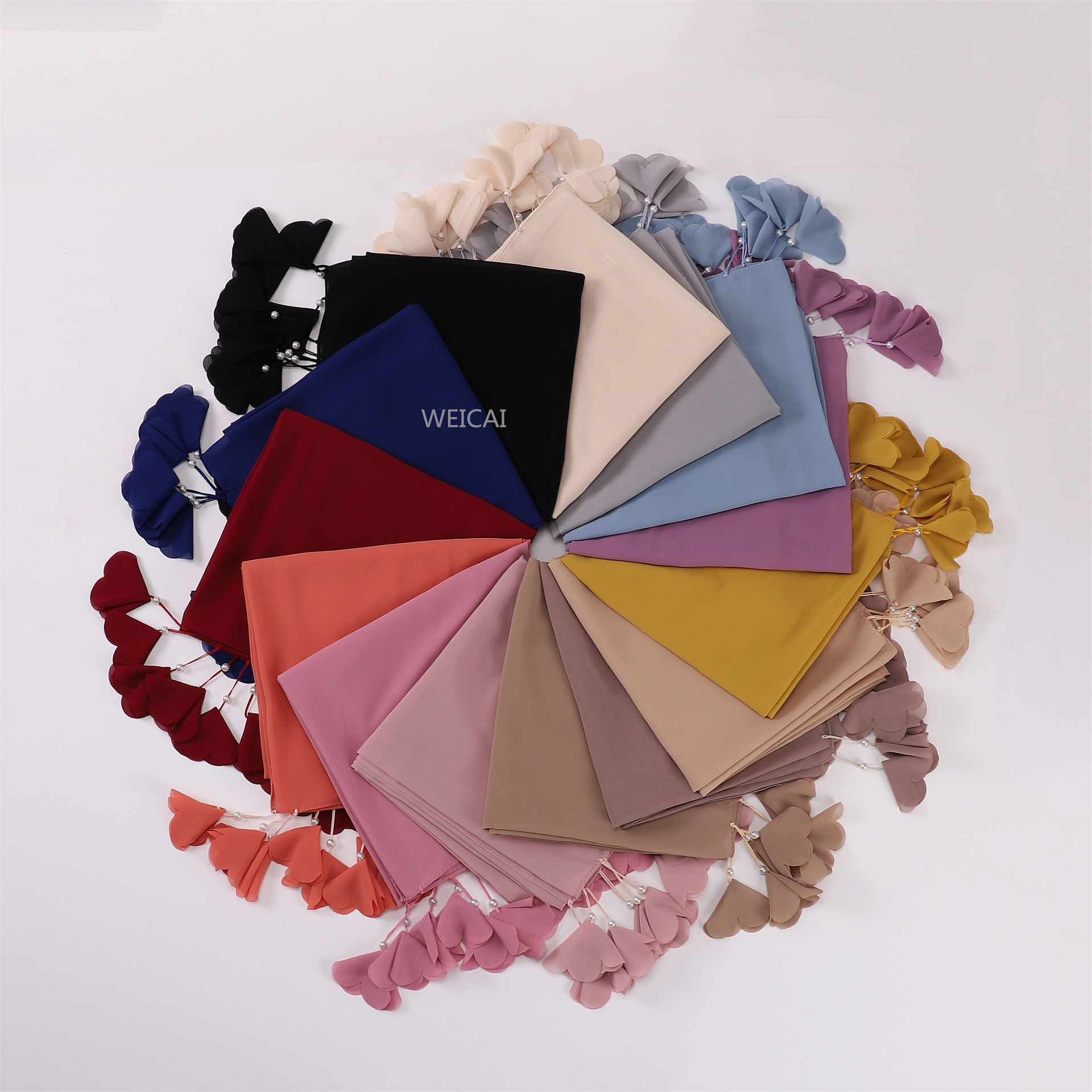  New Solid Color Scarf Headcloth Scarf Flower Pearl Chiffon Bubble Scarf Middle East Malay Scarf Chiffon Scarves