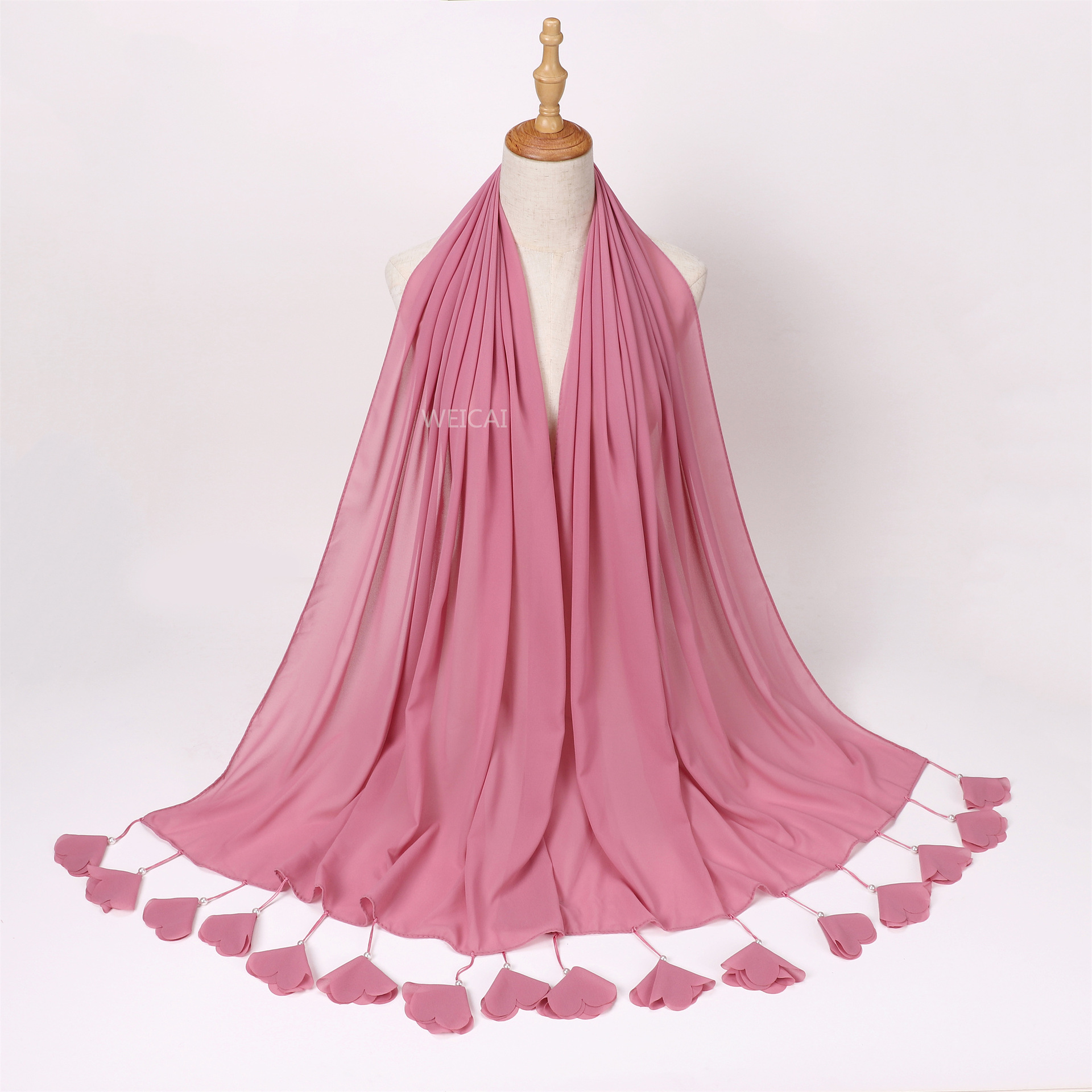  New Solid Color Scarf Headcloth Scarf Flower Pearl Chiffon Bubble Scarf Middle East Malay Scarf Chiffon Scarves