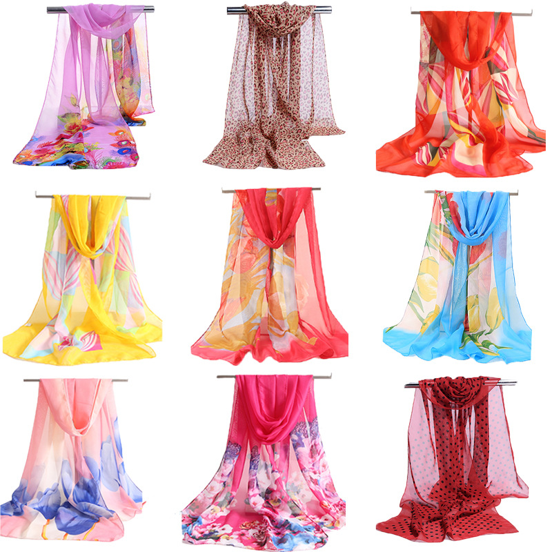 Long Spring and Autumn Sun Protection Chiffon Scarf 50160 Printed Beach Towel Stall Supply Gift Scarf Printing Scarves