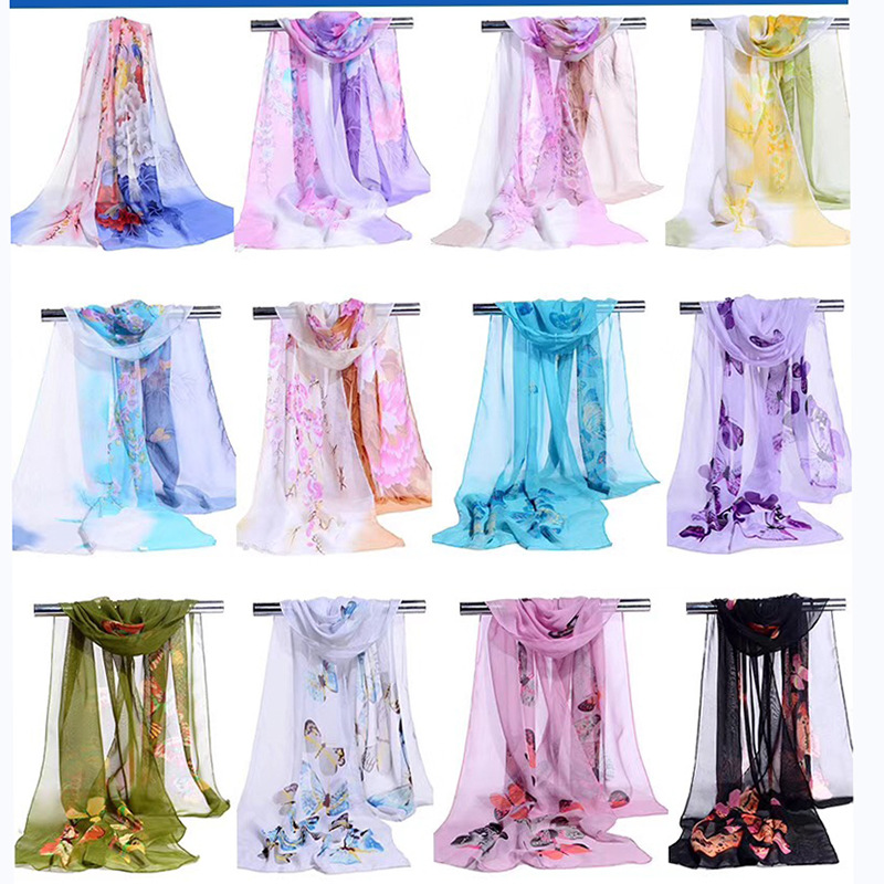 Long Spring and Autumn Sun Protection Chiffon Scarf 50160 Printed Beach Towel Stall Supply Gift Scarf Printing Scarves