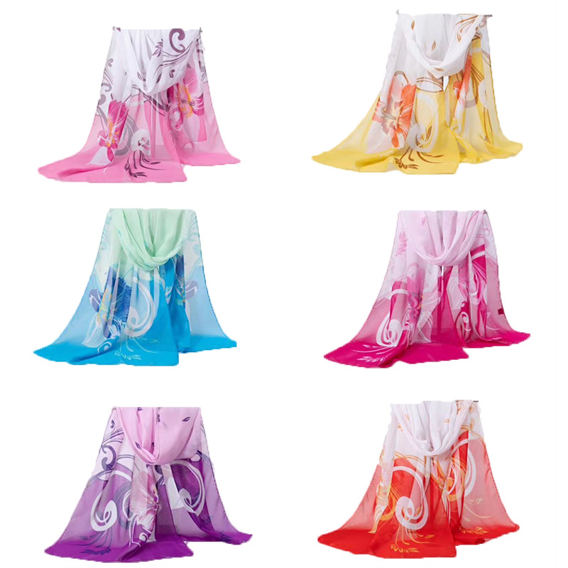 Long Spring and Autumn Sun Protection Chiffon Scarf 50160 Printed Beach Towel Stall Supply Gift Scarf Printing Scarves