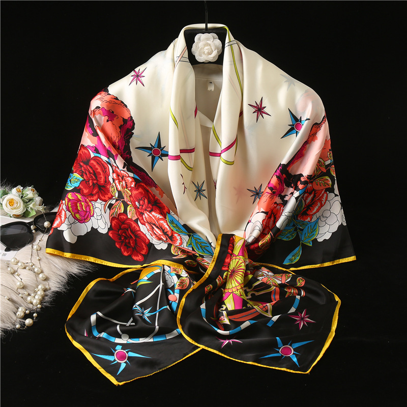 Spring and Summer New Satin Chiffon Scarf Outdoor Seaside Sunscreen Beach Towel Printed Scarf Wholesale Printing Scarves