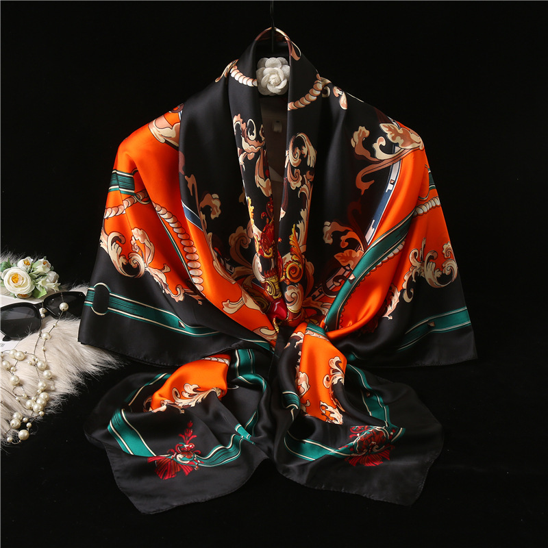 Spring and Summer New Satin Chiffon Scarf Outdoor Seaside Sunscreen Beach Towel Printed Scarf Wholesale Printing Scarves