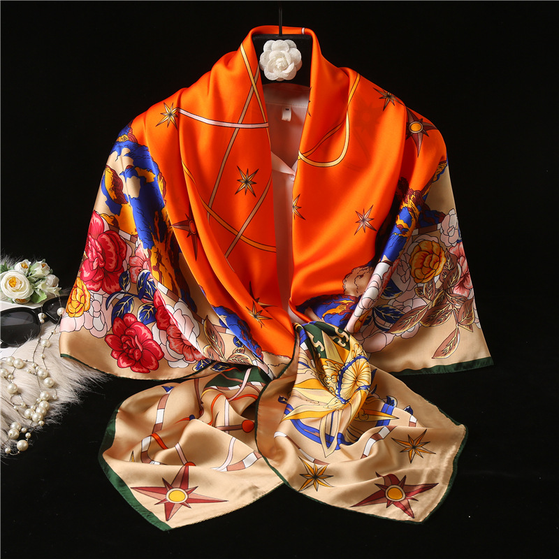 Spring and Summer New Satin Chiffon Scarf Outdoor Seaside Sunscreen Beach Towel Printed Scarf Wholesale Printing Scarves