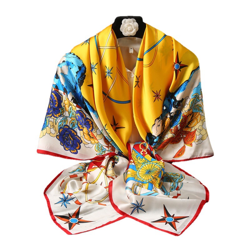 Spring and Summer New Satin Chiffon Scarf Outdoor Seaside Sunscreen Beach Towel Printed Scarf Wholesale Printing Scarves