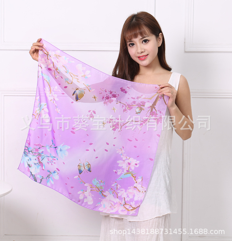 New Square Scarf Pastoral Scarf 60cm Chiffon All-Match Scarf Small Scarf Headcloth Factory Wholesale Printing Scarves