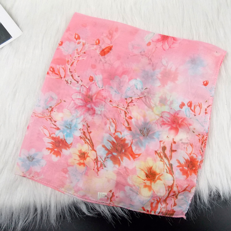 New Square Scarf Pastoral Scarf 60cm Chiffon All-Match Scarf Small Scarf Headcloth Factory Wholesale Printing Scarves