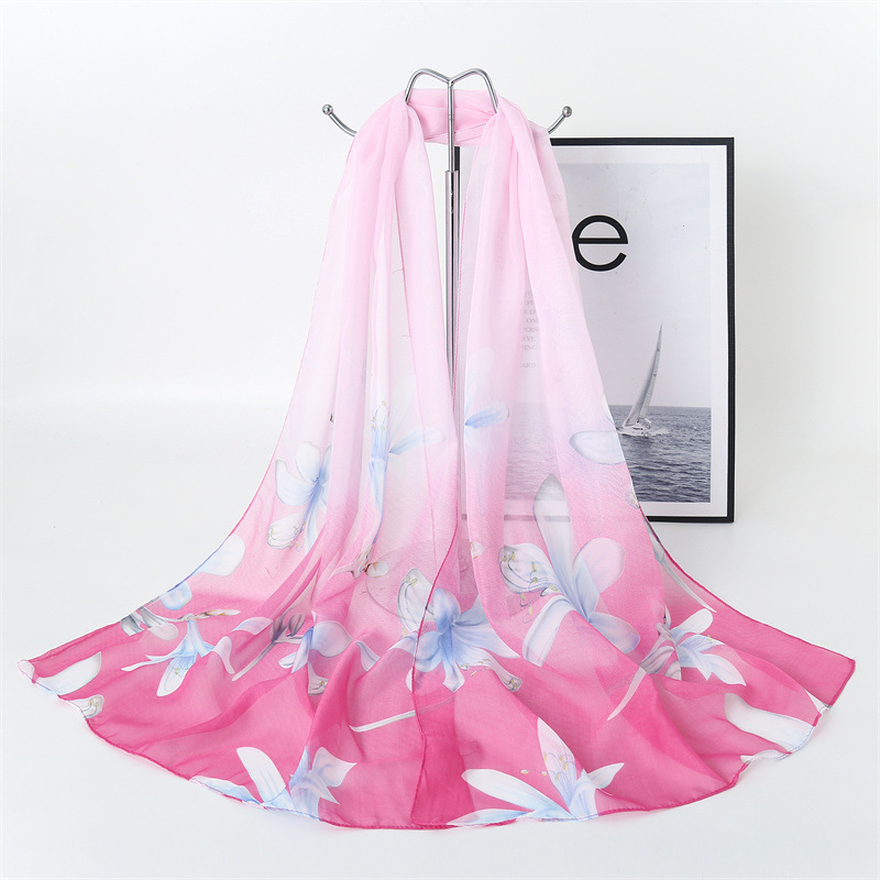  Autumn New Korean Style Floral Elegant Scarf Female Ornament Shawl Sunscreen Scarf Gift Thin Scarf Chiffon Scarves