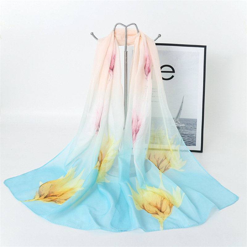  Autumn New Korean Style Floral Elegant Scarf Female Ornament Shawl Sunscreen Scarf Gift Thin Scarf Chiffon Scarves