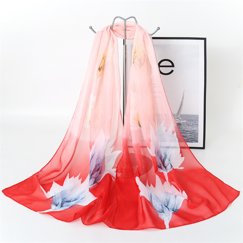  Autumn New Korean Style Floral Elegant Scarf Female Ornament Shawl Sunscreen Scarf Gift Thin Scarf Chiffon Scarves