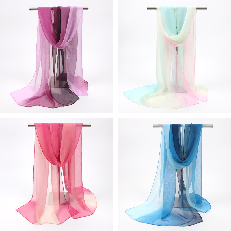  Korean Chiffon Scarf Spring and Summer Thin Keep Warm Sun Block Shawl All-Match Long Narrow Scarf Chiffon Scarves