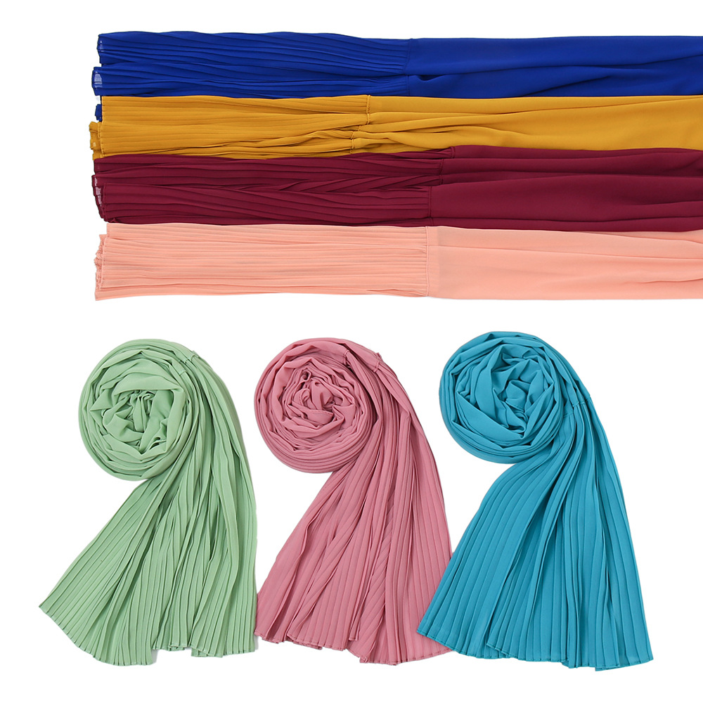 Pleated Stitching Solid Color Scarf Long Scarf Cross-Border Monochrome Fashion Crumpled Headcloth Chiffon Scarves