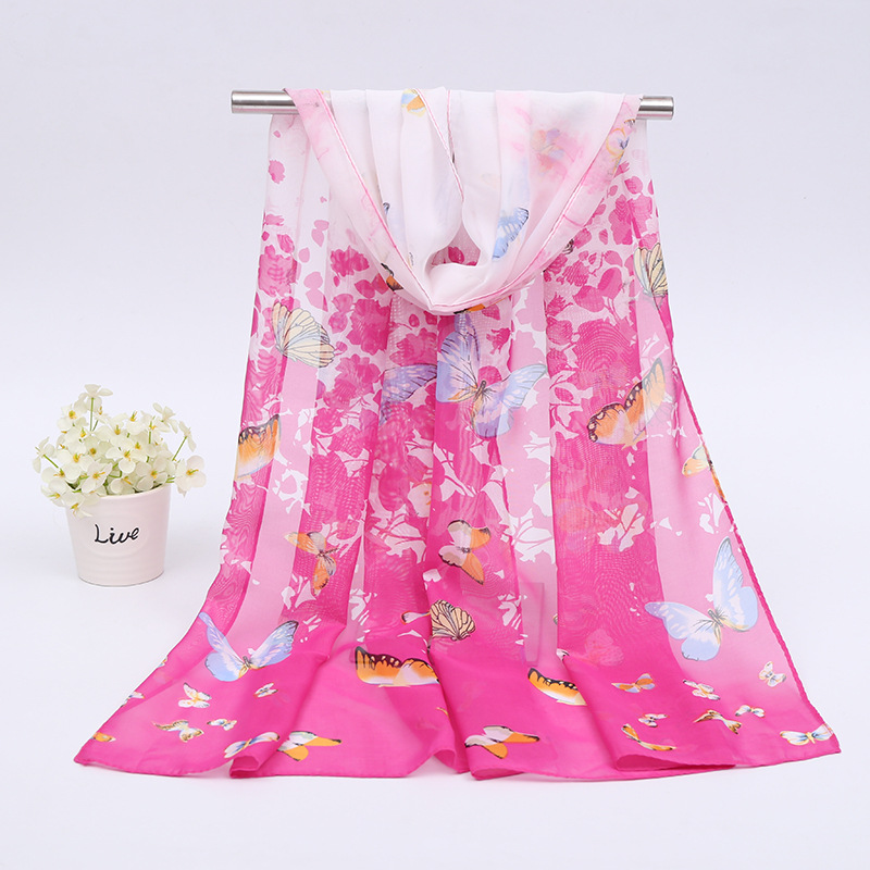 New Yiwu Printed Chiffon Long Scarves Wholesale Spring and Summer All-Match Scarf Small Gauze Kerchief Chiffon Scarves