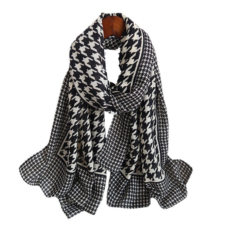 Women &#039;S Long Houndstooth Cotton And Linen Scarf, Vacation Sun Protection Long Scarves Scarf Shawl