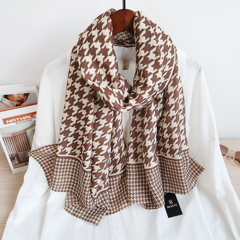 Women &#039;S Long Houndstooth Cotton And Linen Scarf, Vacation Sun Protection Long Scarves Scarf Shawl