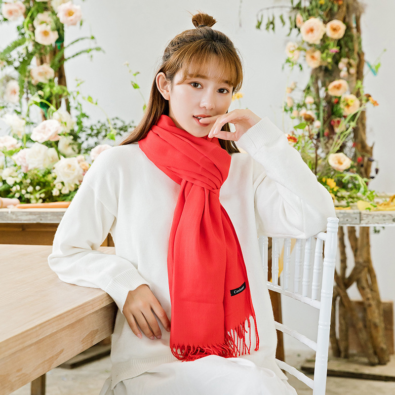 Autumn and Winter Keep Warm Pure Color Annual Meeting Red Cashmere Scarf Tassel Shawl Factory Hair Cotton Linen Scarves