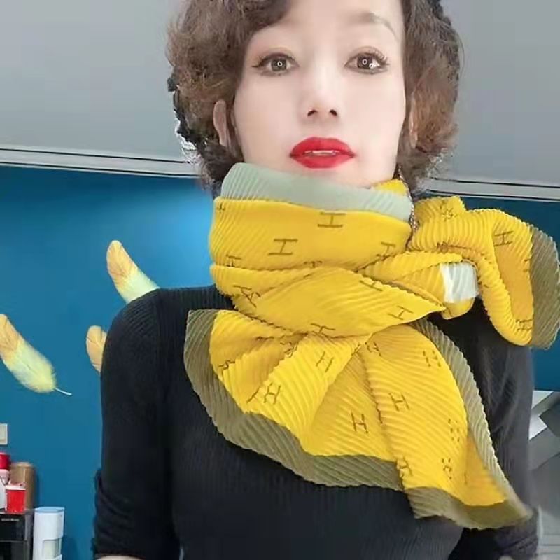 Women&#039;s Spring and Autumn Color Matching Letters Fashionable Stylish Shawl Crumpled Warm Scarf Cotton Linen Scarves