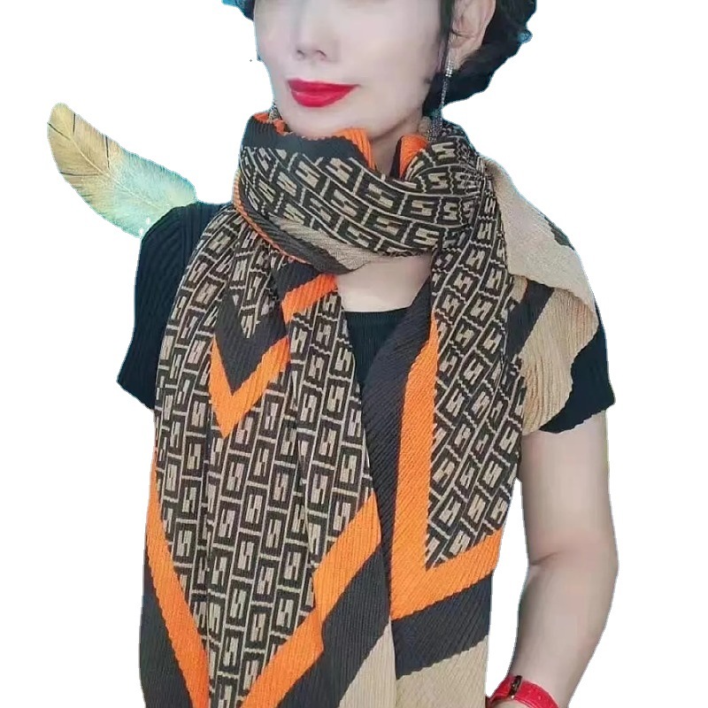 Women&#039;s Spring and Autumn Color Matching Letters Fashionable Stylish Shawl Crumpled Warm Scarf Cotton Linen Scarves