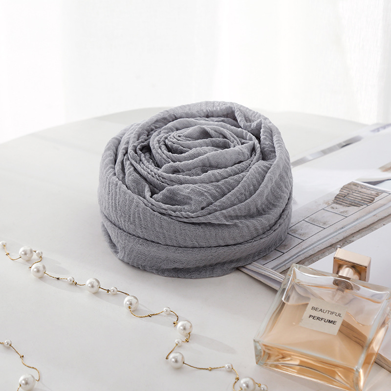 Short Beard Cotton and Linen Scarf Women Muslim Monochrome Scarf Cross-Border Hot Sale Air Shawl Cotton Linen Scarves
