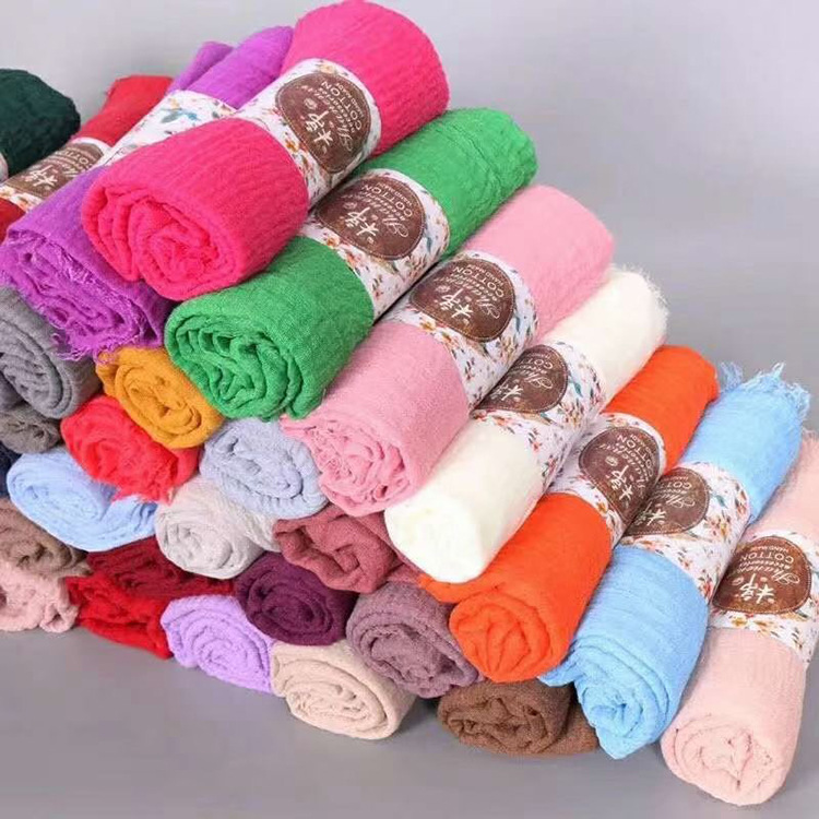  Wholesale New Viscose Yarn Bark Ruffled Monochrome Cotton and Linen Scarf Women&#039;s Shawl Cotton Linen Scarves