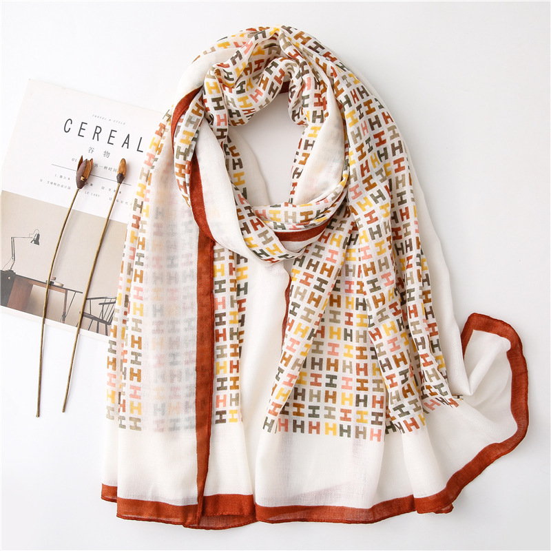 Sunscreen Scarf Leopard Print Geometric Letter Scarf Air Conditioning Shawl Multiple Wholesale Cotton Linen Scarves