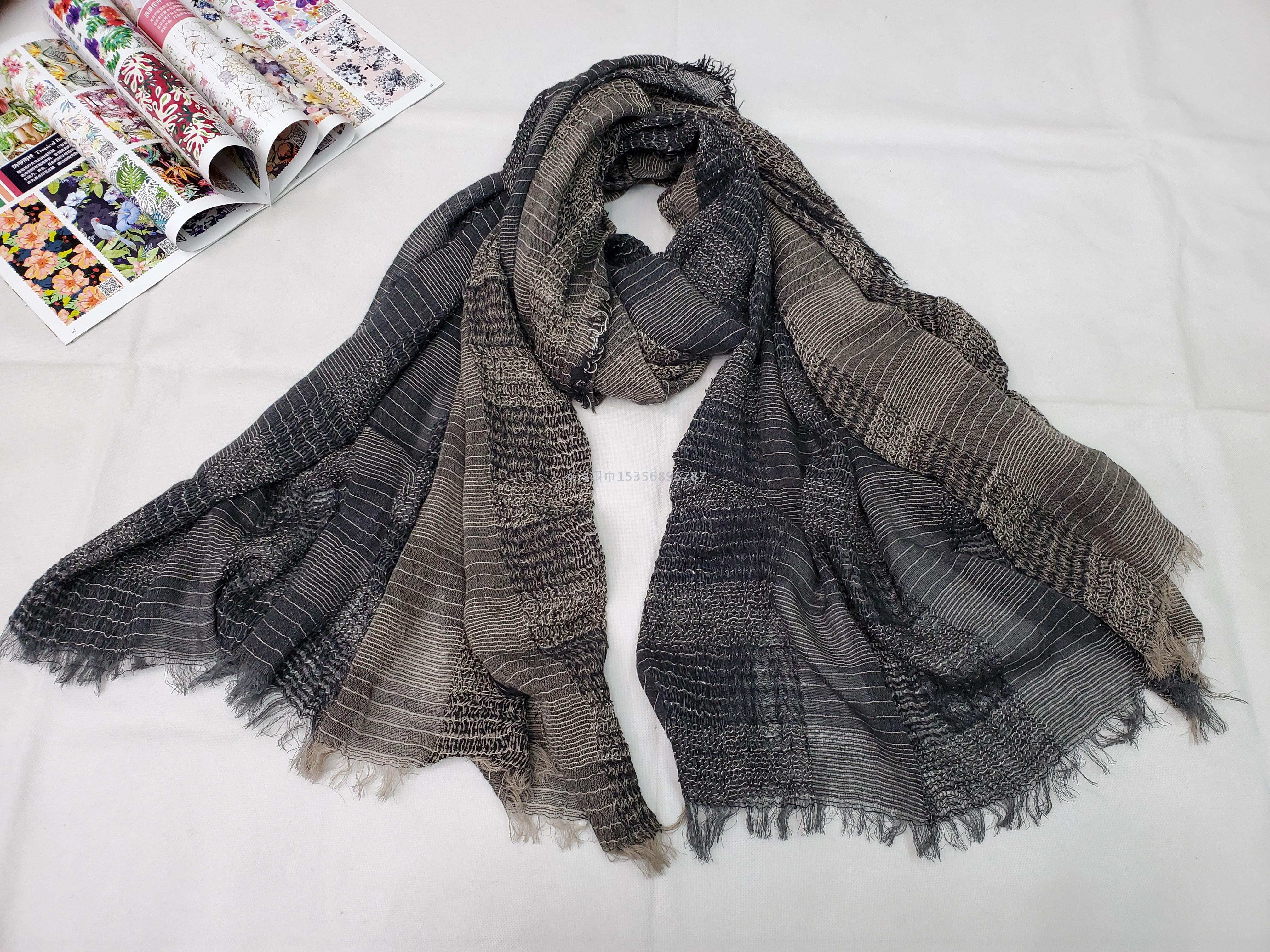 2020 new Spring and summer vintage cotton and linen yarn - dyed the scarf for Japanese and Korean women Air conditioning time! Absorbent shawl Scarves in stock