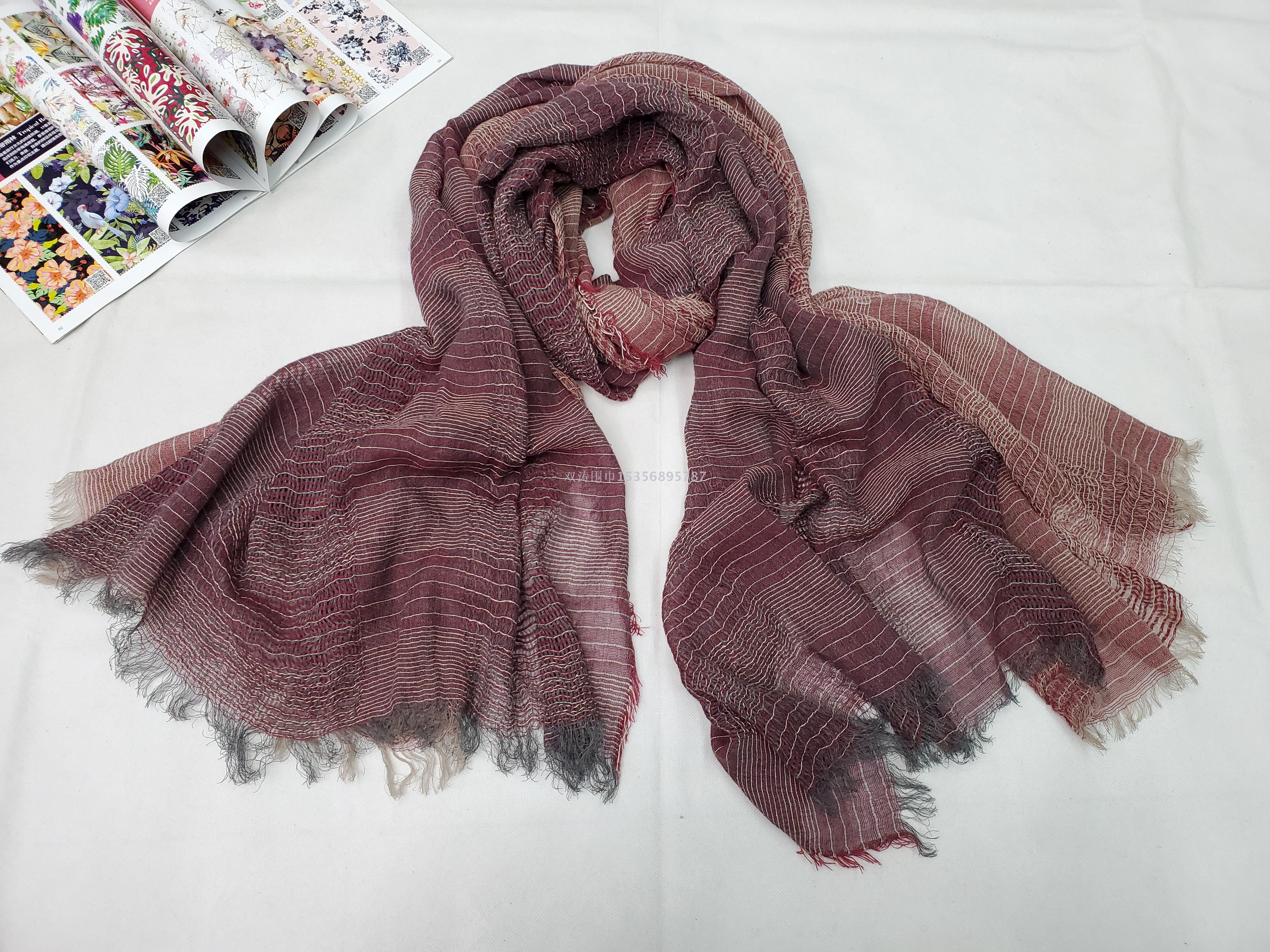2020 new Spring and summer vintage cotton and linen yarn - dyed the scarf for Japanese and Korean women Air conditioning time! Absorbent shawl Scarves in stock