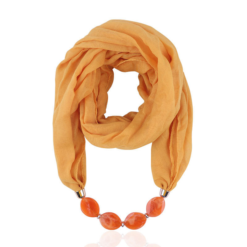  Voile Ornament Necklace Scarf Resin Necklace Pendant Scarf Ethnic Style Clothing Accessories Cotton Linen Scarves